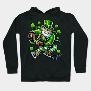 St Patricks Day Leprechaun Showing Hockey Skills Hoodie